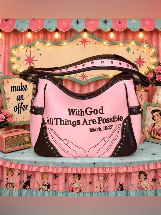 Montana West Handbags - Montana West Pink and Brown Shoulder Bag - With God All Things Are Possible